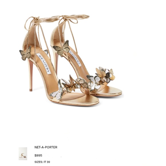 Aquazzura Papillon Soft Gold Butterfly Stiletto Heels Sandals - Picture 10 of 14